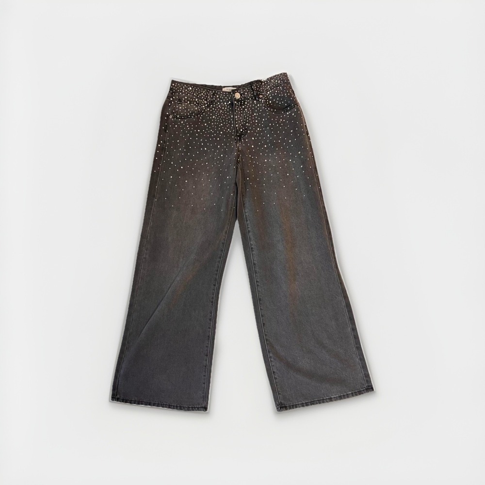 Forever 21 Rhinestone‎ High Waisted Wide Leg Jeans Black Denim Size 26 NWT